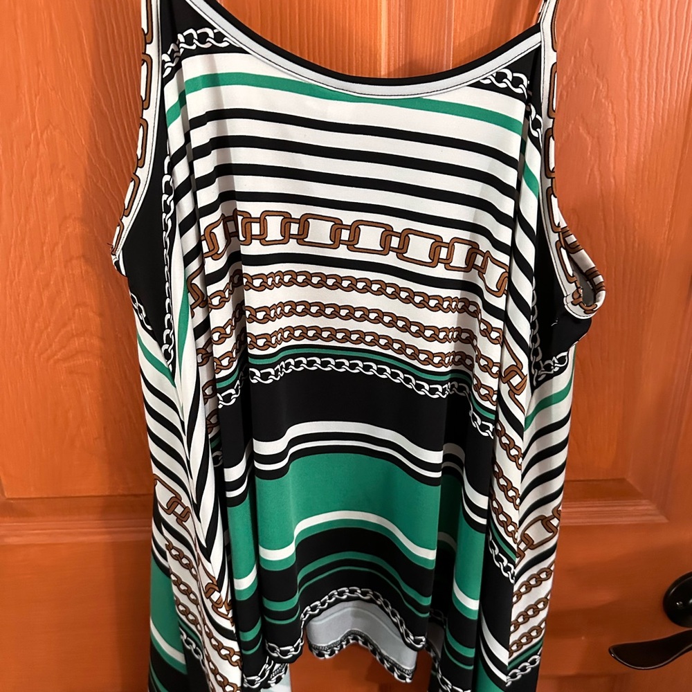 Jules & Leopold Green Black White Chain-Striped Sleeveless Top Tank XL
